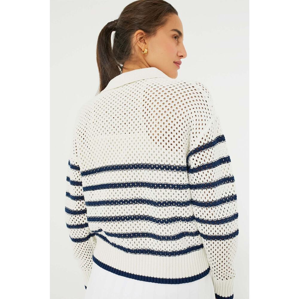 TNUCK SPORT White Stripe Mesh Fischer Sweater Size S NWT Retail $128 Tuckernuck - Picture 2 of 7